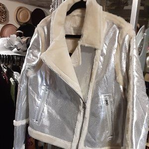 DONNA SAYLERS FABULOUS FURS SILVER MOTO JACKET